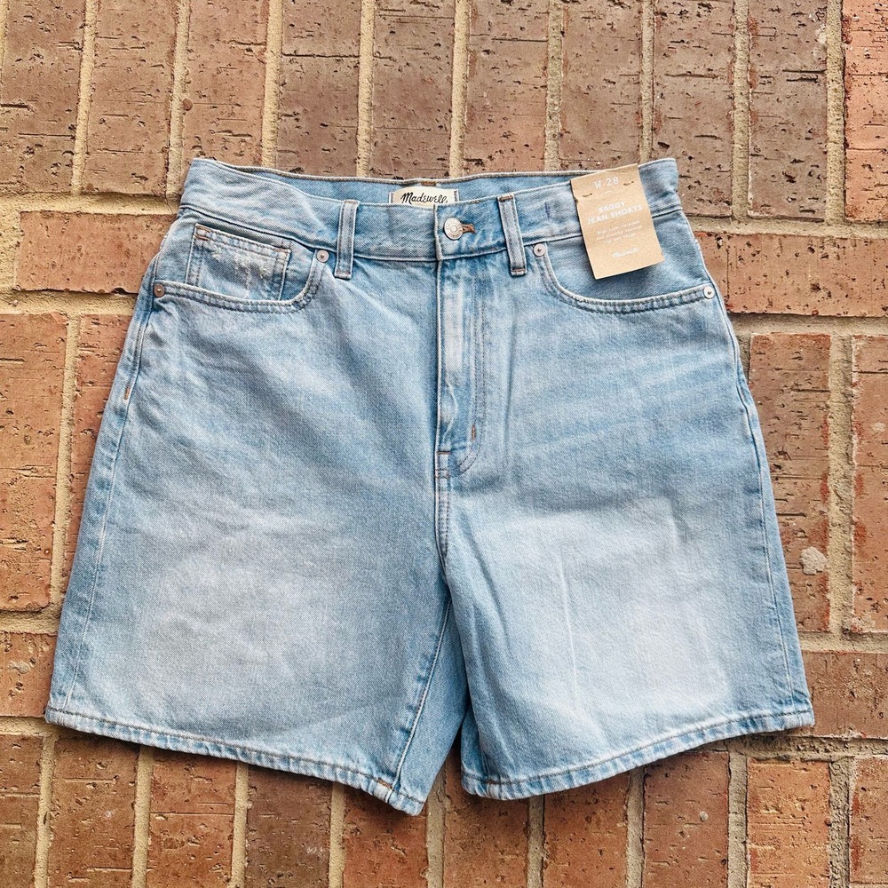 Madewell Women's Blue Cotton High Rise Relaxed Fit Baggy Jeans Shorts Size W28